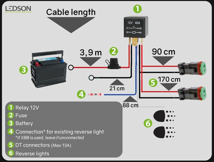 LEDSON - C&Acirc;BLAGE DE FEU ARRI&Egrave;RE AVEC 2X DT 12V